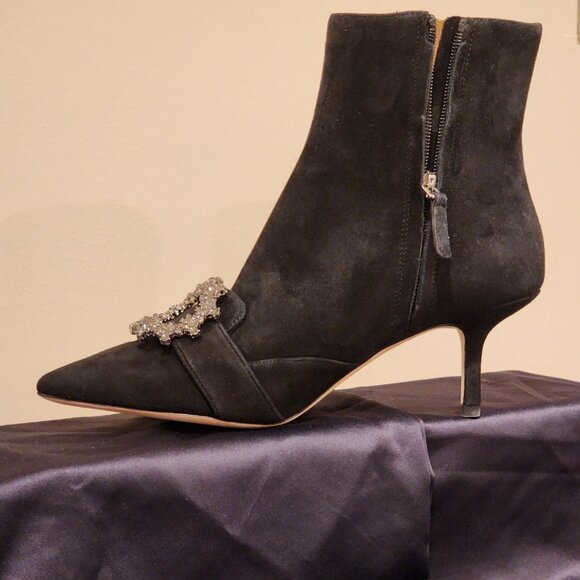 Brand New US 9 TORY BURCH Black Suede Bootie Crystal Buckle - Picture 10 of 15
